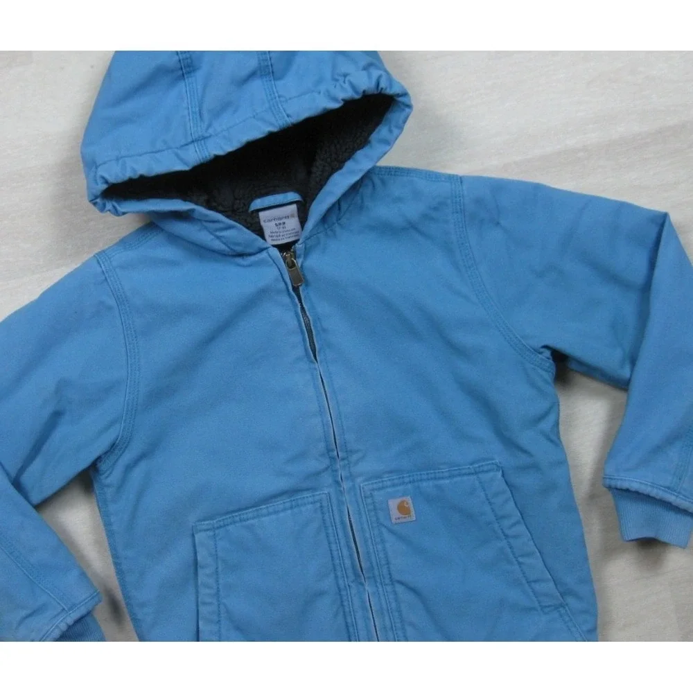 Carhartt Active Jacket Youth‎ (S) Duck Canvas Workwear Sherpa Lined Blue CP9564